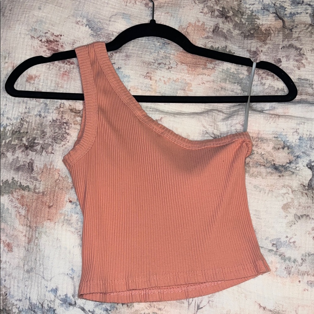 SHEIN One-Shoulder Ribbed Crop Top in light orange